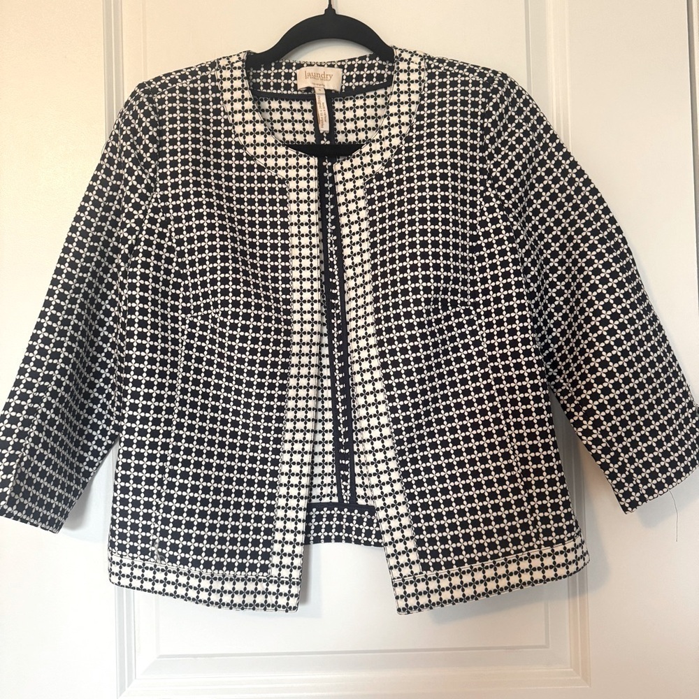 Laundry by Shelli Segal Navy and White Women's Size 6 Open Front Blazer
